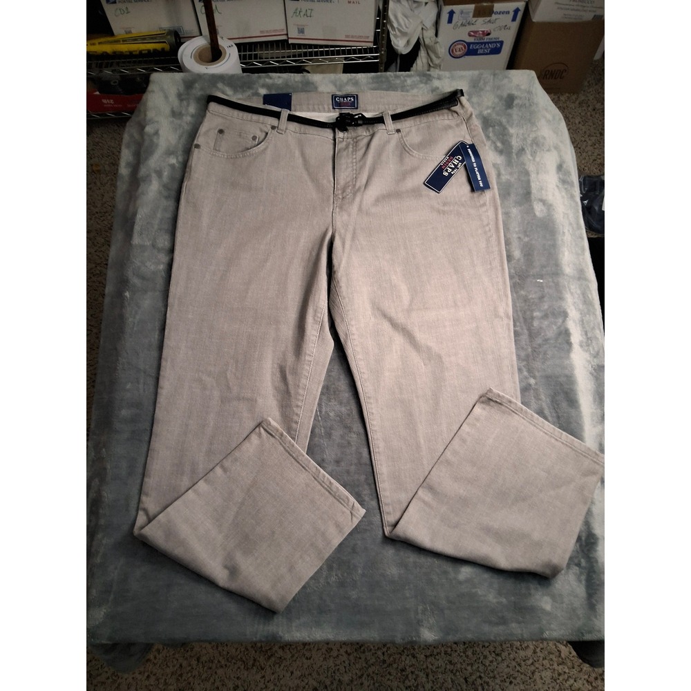 Chaps Denim Woman Grey Slimming Fit Straight Leg Jeans‎ with Belt Size 18W NWT